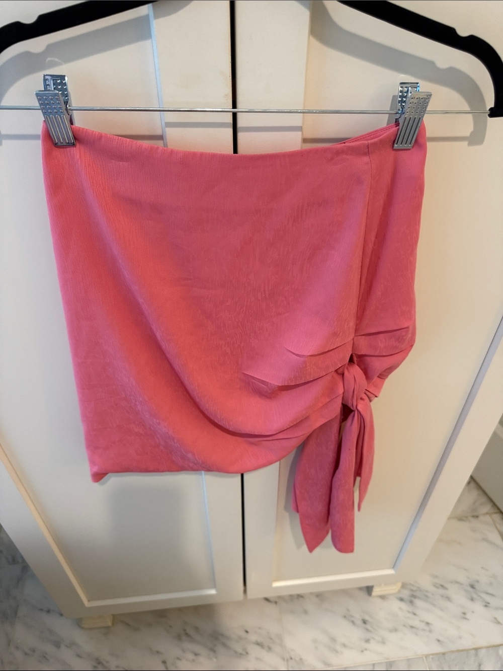 NBD Coral-Pink Tie Detail Mini Skirt